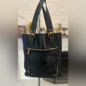 Marc Jacobs Sp 2007 Black Leather Tote Satchel Made In Italy Suede Lining 14x12